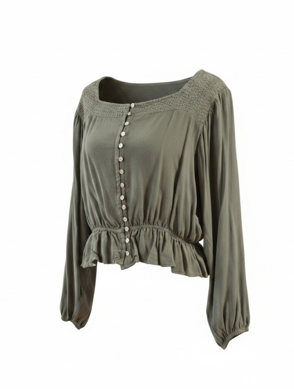 Sim and Sam Green Peplum Boho Blouse with LS Balloon Sleeves XL